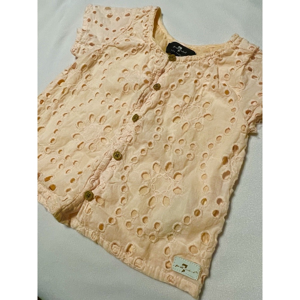 7 For All Mankind Girls 2T (2024) Pink Eyelet Shirt Top - Picture 2 of 6